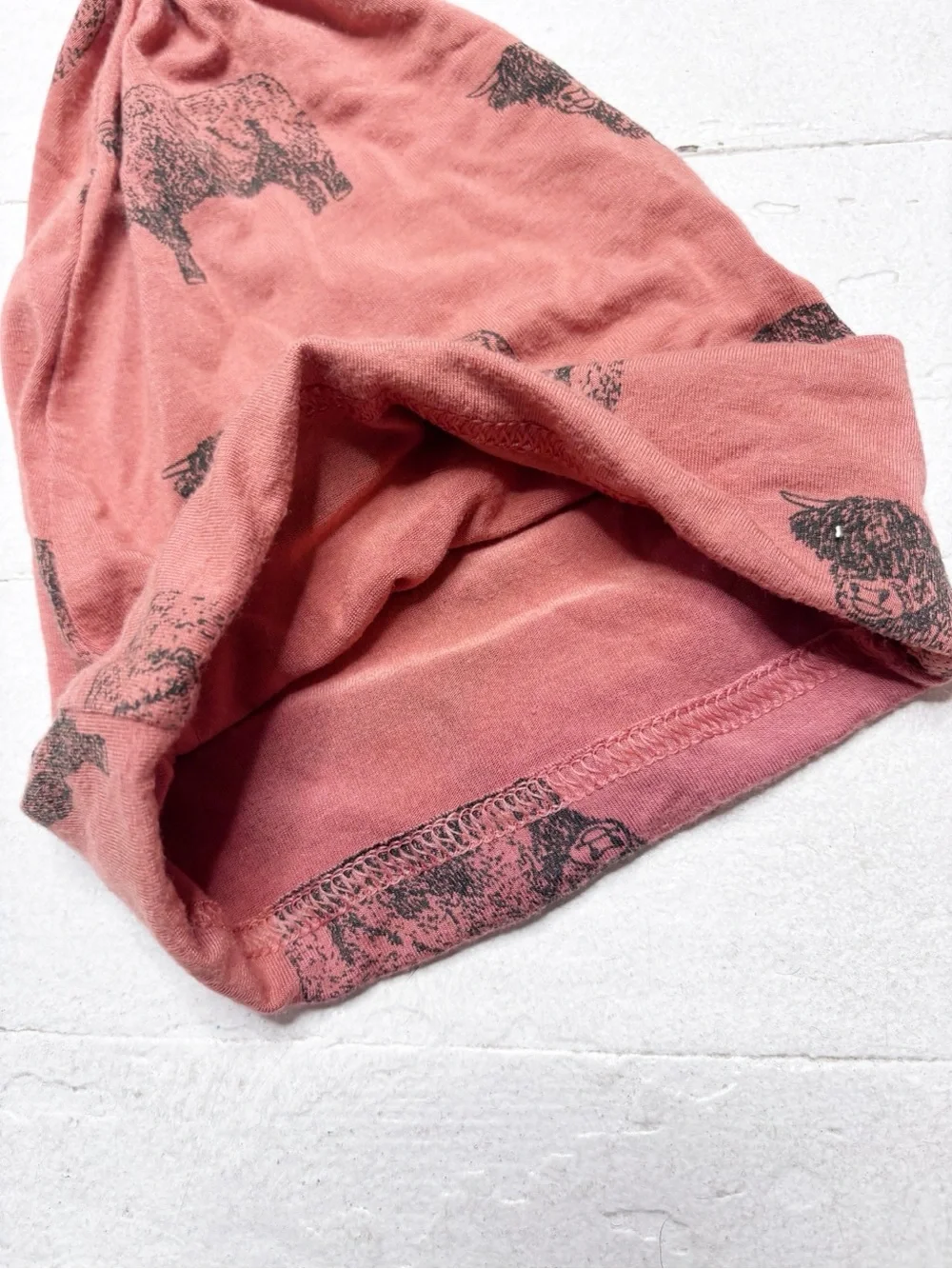 Kate Quinn Baby Knotted Hat Highland Cow Print Bamboo Dusty Rose Size 6-12M GUC